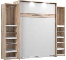 Bestar Cielo Queen Murphy Bed with 2 Narrow Closet Organizers
