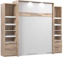 Bestar Cielo Queen Murphy Bed and 2 Narrow Closet Organizers with Drawers
