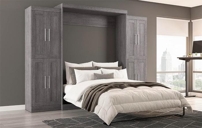 Natural Grey Bestar PUR Murphy Bed with 2 Side Wardrobes for Storage