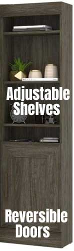 Matching Bookcases with Adjustable Shelves and Cabinets with Reversible Doors