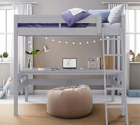 Compact Bunk Bed with Desk Underneath and Ladder to Top