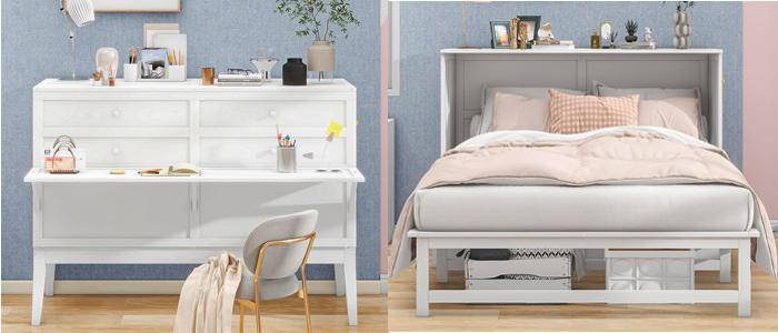 Cabinet with Desk Transforms into a Fold-Out Bed