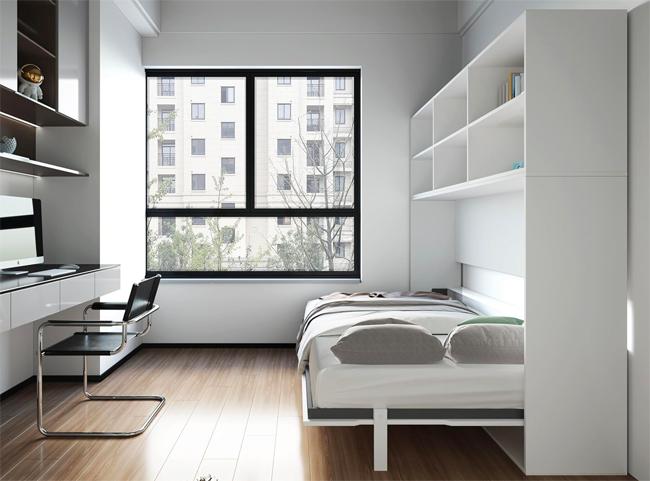 Horizontal Murphy Bed in Home Office Frees Up Floor Space and Adds Storage Space