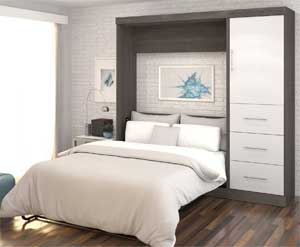 Murphy Bed with Single Storage Tower with Drawers and Shelves