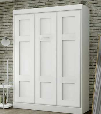 White Queen Murphy Bed with Shaker Style Cabinet Door