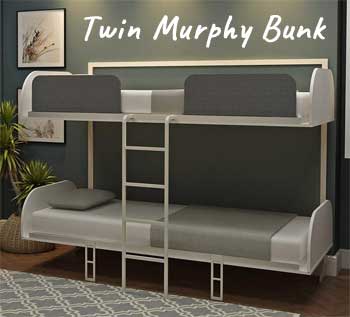 Twin Murphy Bunk Bed Mounts on Wall and Folds Flat to Conserve Space